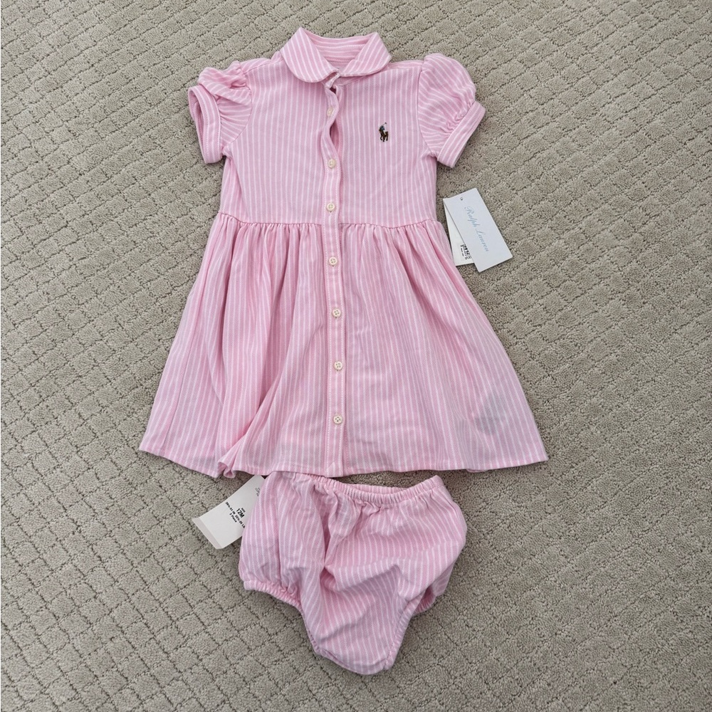 Ralph Lauren NWT Girls' Striped Oxford Dress & Bloomers Set
